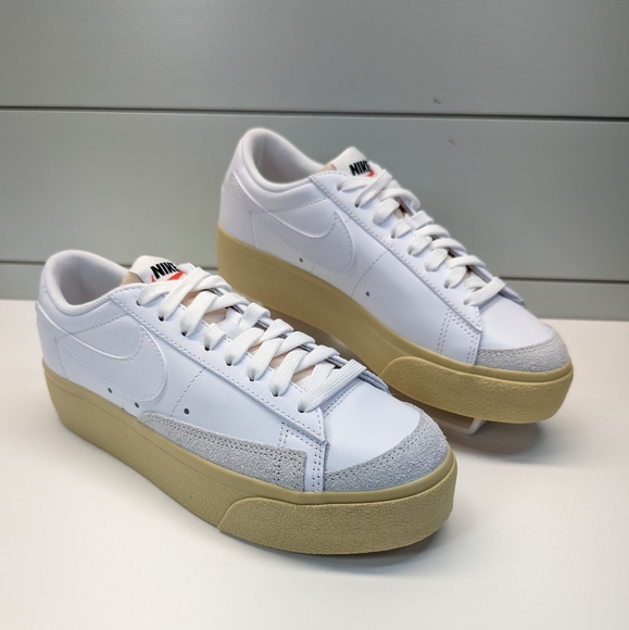 Nike Blazer Low Platform White Lemon Wash Leather Casual Sneakers Women's 8 - Picture 1 of 11